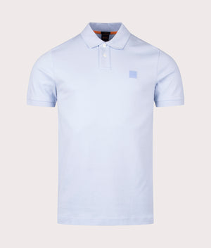 Slim Fit Passenger Polo Shirt in Open Blue by Boss. EQVVS Front Angle Shot.