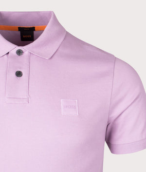 Slim Fit Passenger Polo Shirt in Light Pastel Purple by Boss. EQVVS Detail Shot.