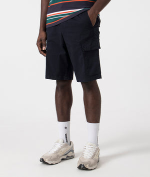 Sisla 6 Cargo Shorts in Dark Blue by Boss. EQVVS Side Angle Shot.