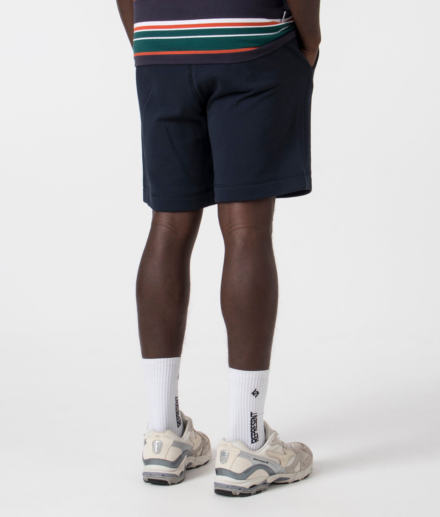 Sewalk Sweat Shorts in Dark Blue by Boss. EQVVS Back Angle Shot.