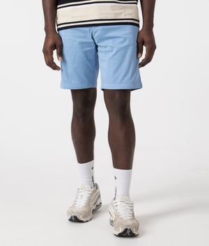 Slim Fit Chino Shorts in Light Pastel Blue by Boss.  EQVVS Front Angle Shot.