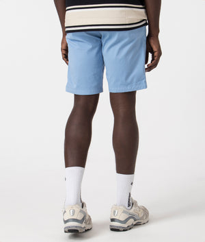 Slim Fit Chino Shorts in Light Pastel Blue by Boss. EQVVS Back Angle Shot.