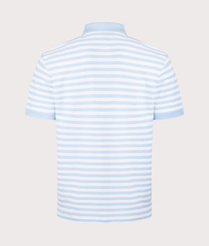 Cotton Pique Polo Shirt With Horizontal Stripe in Pale Blue by Boss. EQVVS Back Angle Shot.