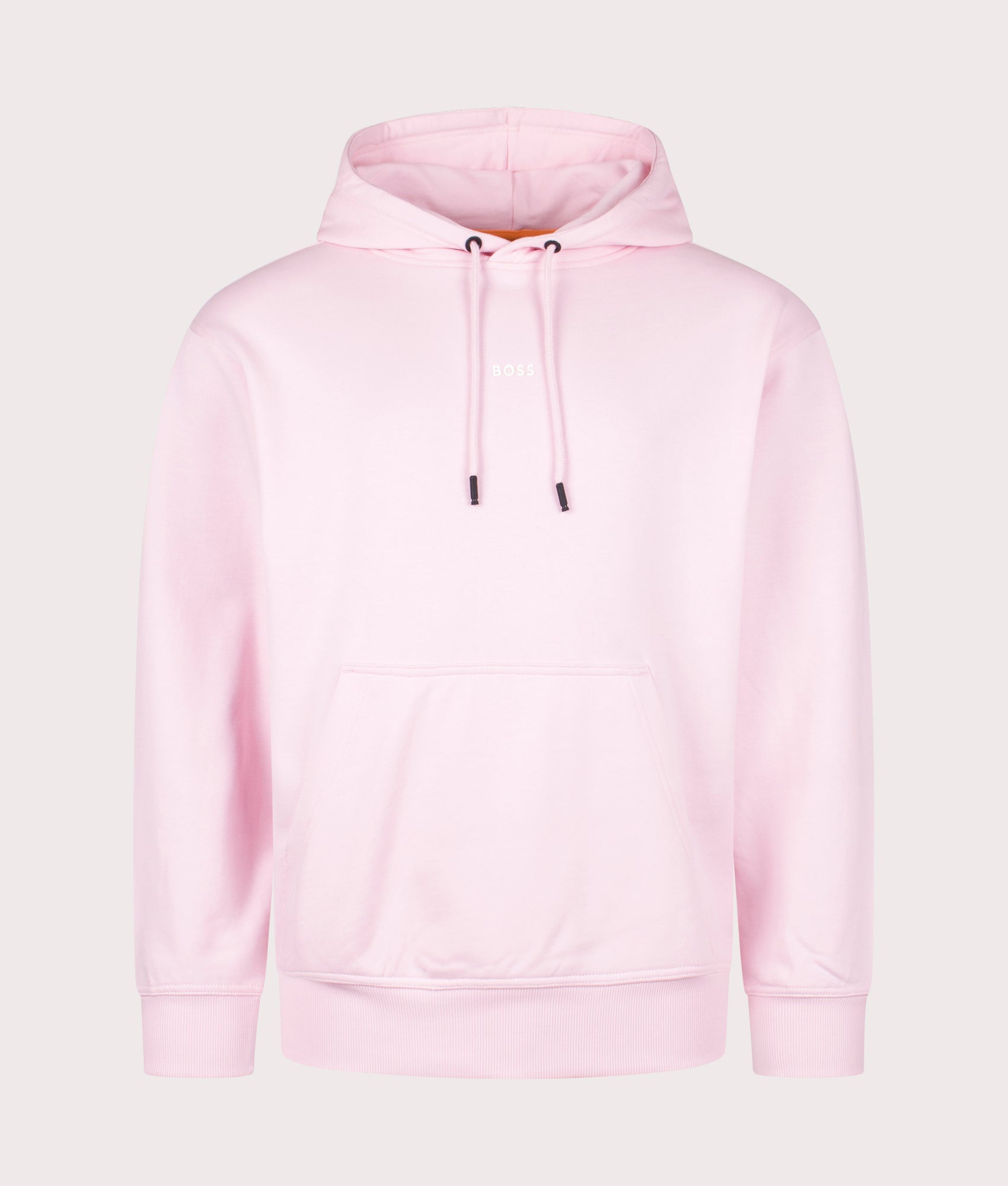 WeSmall Logo Hoodie in Light Pastel Pink by Boss. EQVVS Front Angle Shot.
