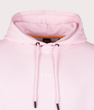 WeSmall Logo Hoodie in Light Pastel Pink by Boss. EQVVS Detail Shot.