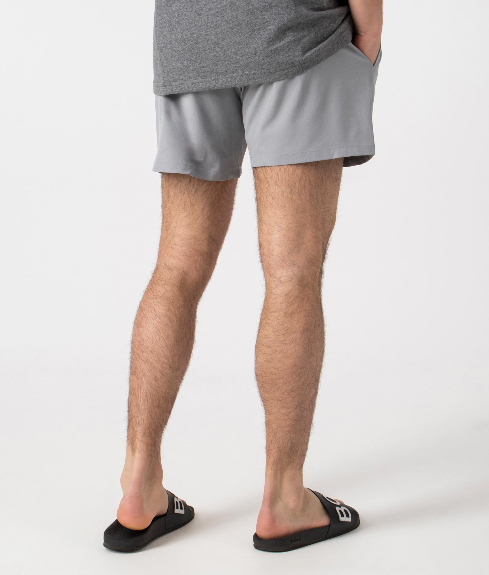 BOSS Tio Swim Shorts in Silver. Back shot at EQVVS.