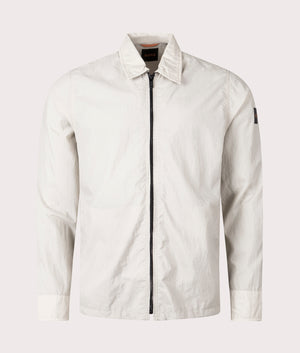 Lovvy Overshirt in Light Beige by Boss. EQVVS Front Angle Shot.