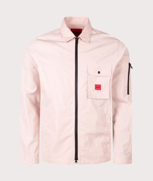 Emmond Overshirt in Light Pastel Pink by Hugo. EQVVS Front Angle Shot.