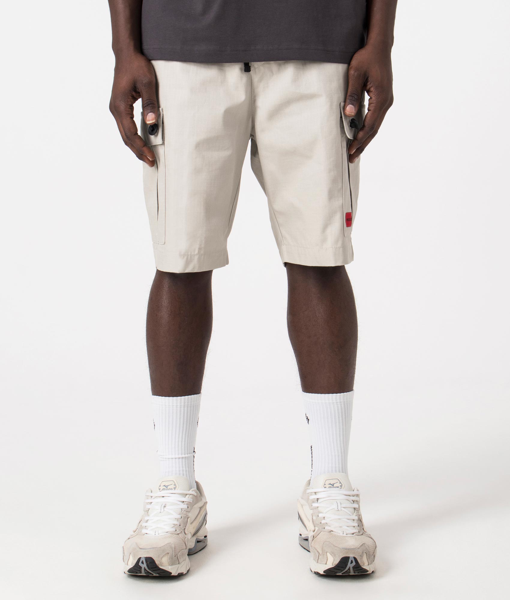 Garlio242 Shorts in Light Pastel Grey by Hugo. EQVVS Front Angle Shot.