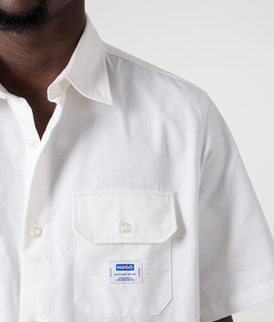 Relaxed Fit Short Sleeve Ekyno Shirt in White by Hugo. EQVVS Detail Shot
