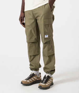 Relaxed Fit Gadic242 Cargos in Open Green by Hugo. EQVVS Side Angle Shot.