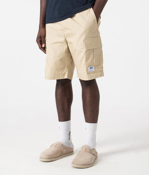 Giulio 242 Chino Shorts in Medium Beige by Hugo. EQVVS Side Angle Shot.