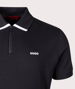 Dalomino Polo Shirt in Black by Hugo. EQVVS Detail Shot.
