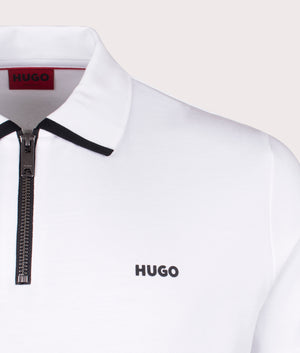 Dalomino Polo Shirt in White by Hugo. EQVVS Detail Shot.