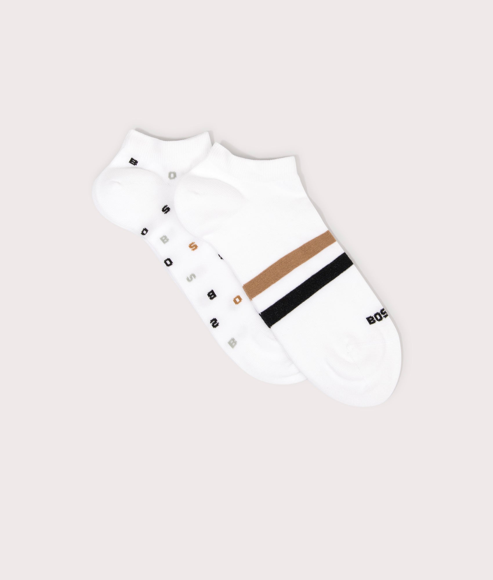 2 Pack Letters Ankle Socks in White by BOSS. EQVVS Flat shot.