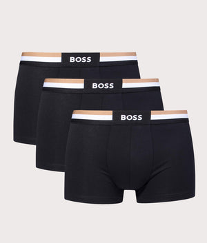 3Pack Motion Trunks in Black by BOSS. EQVVS Front Angle Shot.