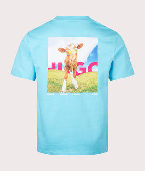 Dowidom Back Print T-Shirt in Turquoise/Aqua by Hugo. EQVVS Back Angle Shot.