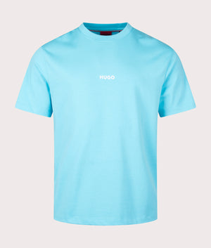 Dowidom Back Print T-Shirt in Turquoise Aqua by Hugo. EQVVS Front Angle Shot.
