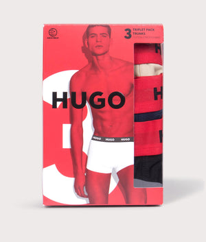 3 Pack Logo Waistband Trunks by HUGO. EQVVS Pack Shot.