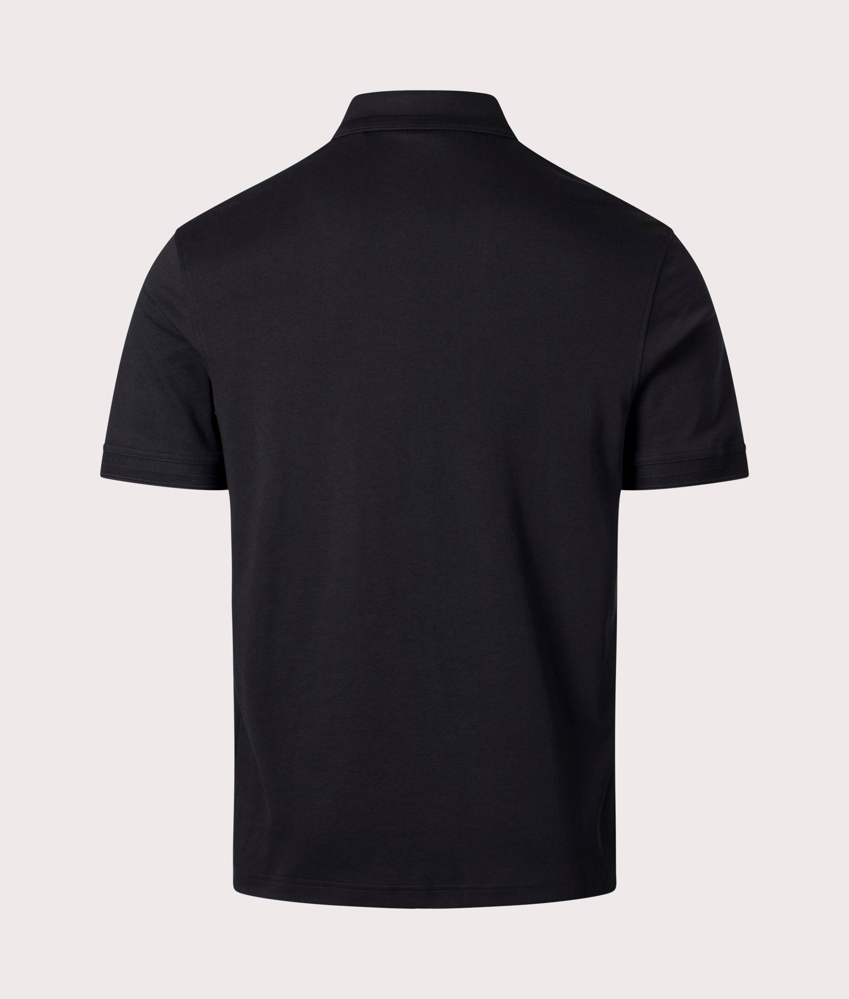 Pe Interlock Polo Shirt in Black by BOSS. EQVVS shot.