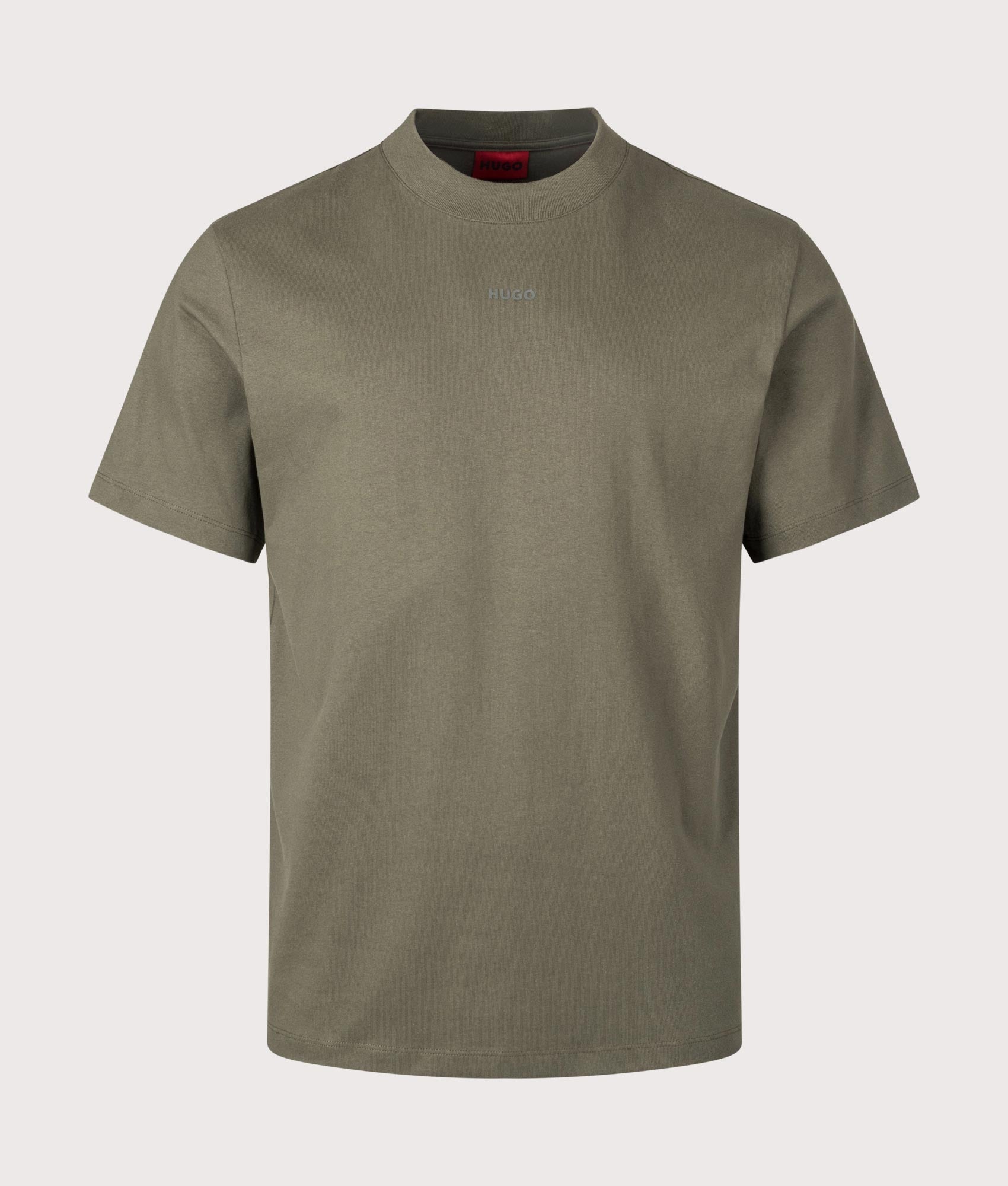 HUGO Relaxed Fit Dapolino T-Shirt in Dark Beige. Front angle shot at EQVVS.