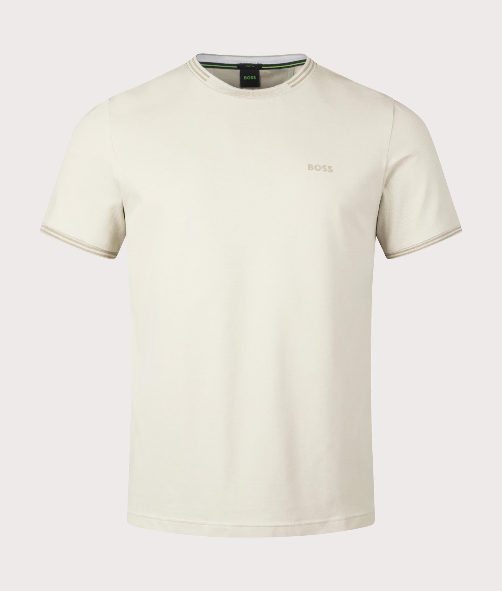 Taul T-Shirt in Light Beige by BOSS. EQVVS Shot. 