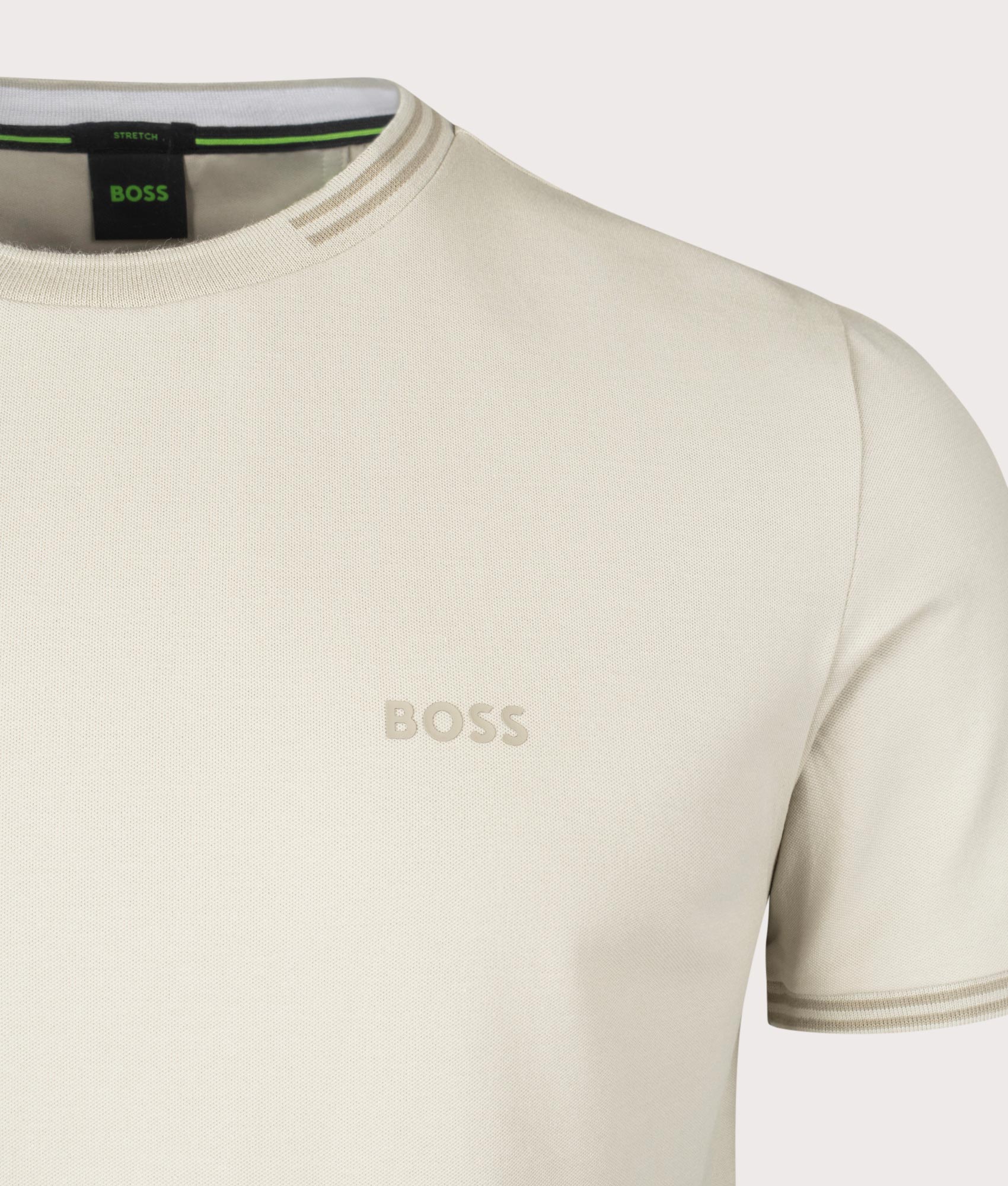 Taul T-Shirt in Light Beige by BOSS. EQVVS Shot.