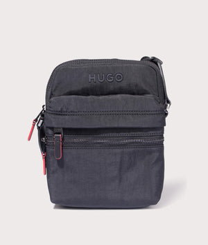 Stewie Zip Crossbody in Black by HUGO. EQVVS Front Angle Shot.
