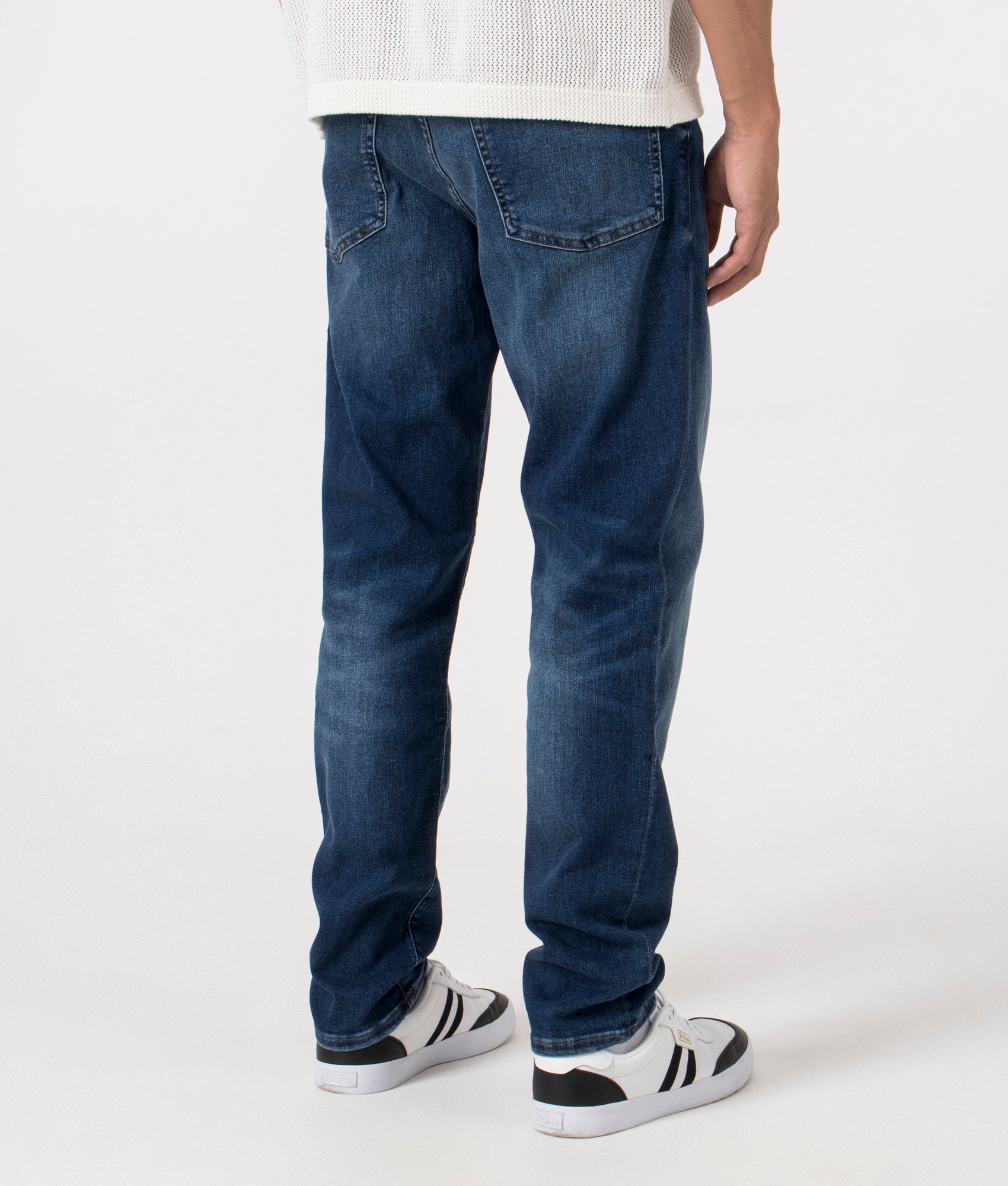 Re.Maine BO Jeans in Navy by BOSS. EQVVS Model Shot.