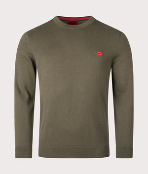 HUGO San Cassius C1 Sweatshirt in Dark Beige. 100% Organic Cotton. At EQVVS Menswear. Front detail shot. 