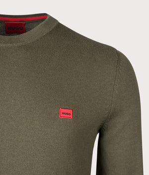 HUGO San Cassius C1 Sweatshirt in Dark Beige. 100% Organic Cotton. At EQVVS Menswear. Front logo shot. 