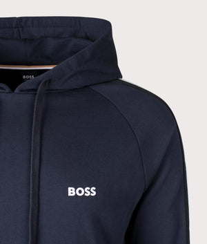 Iconic Hoodie in Dark Blue by BOSS. Shot at EQVVS.  Detail shot. 