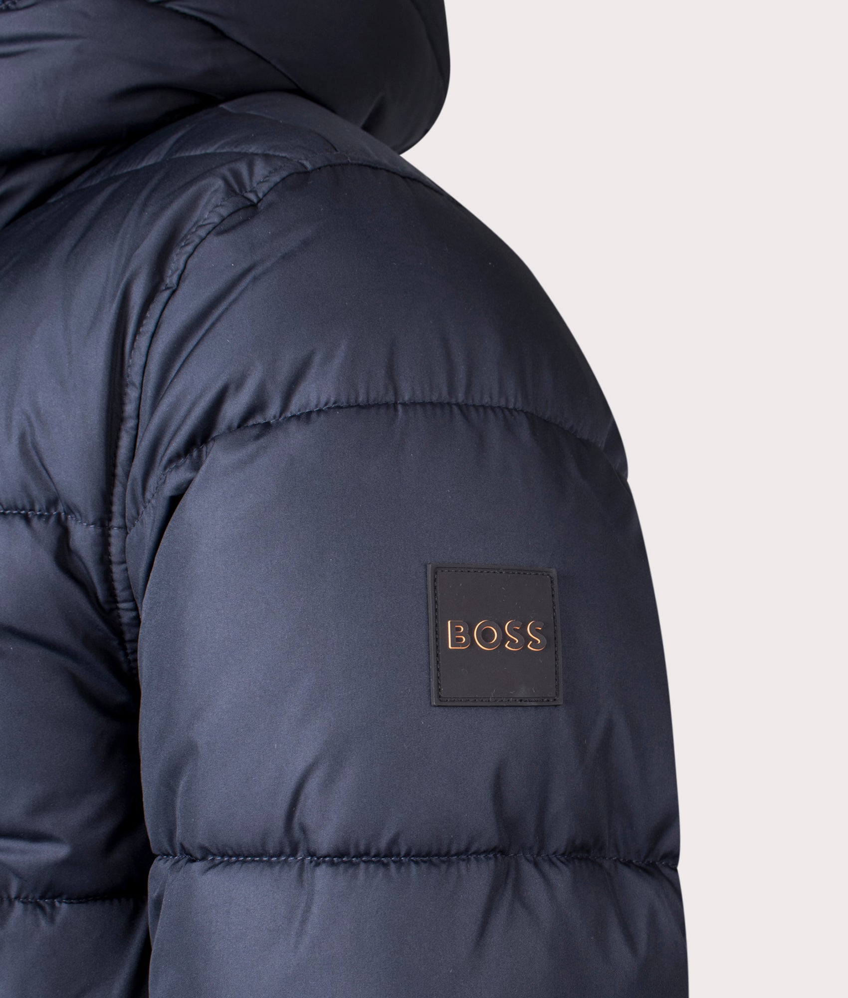 BOSS Navy Blue Omaris Jacket. Shot at EQVVS. Detail shot. 