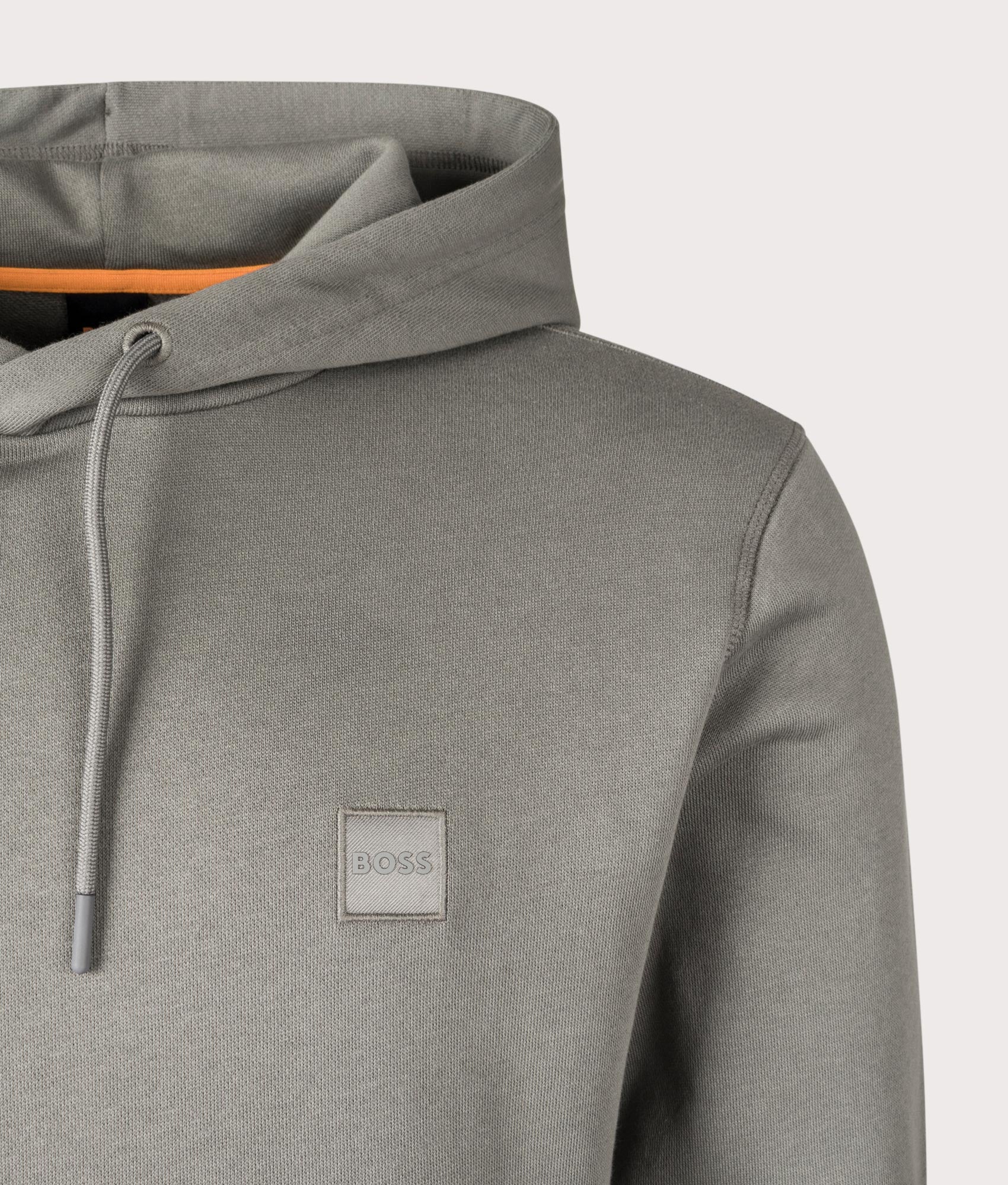 Boss Wetalk Hoodie in Open Grey at EQVVS Menswear. Detail shot.