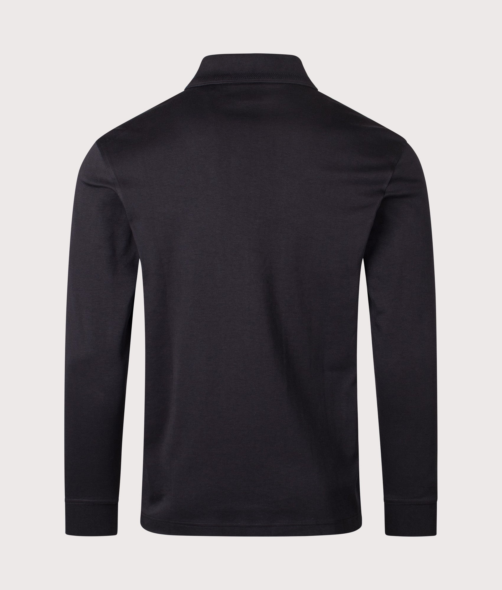 Piqué Interlock Long Sleeve Polo Shirt in Black | 100% Cotton | BOSS | EQVVS | Back shot 