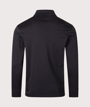 Piqué Interlock Long Sleeve Polo Shirt in Black | 100% Cotton | BOSS | EQVVS | Back shot 