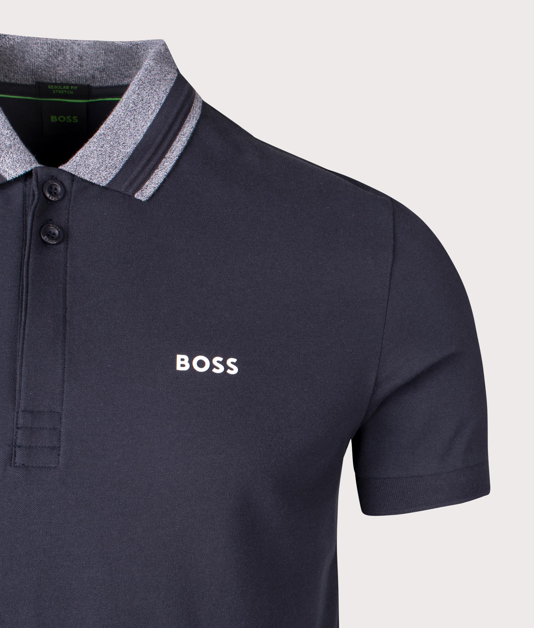 BOSS Paddy 1 Polo Shirt Dark Blue, Cotton-blend. At EQVVS Menswear. Front logo shot