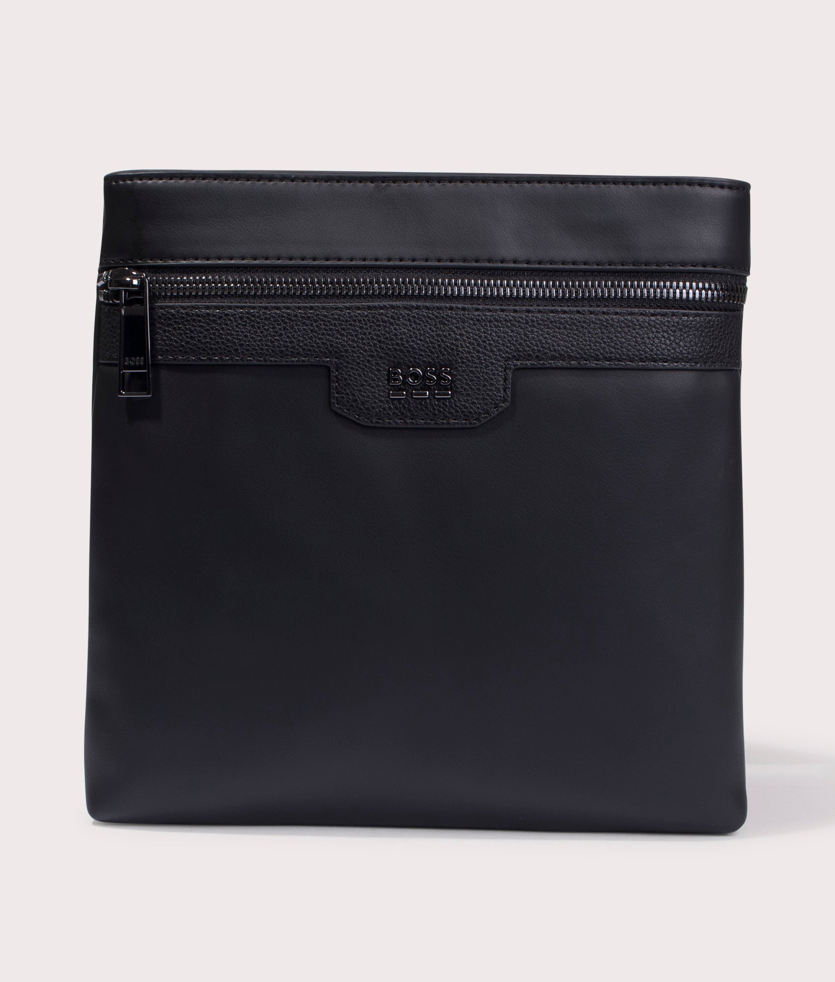 BOSS Jareth Envelope Bag in Black at EQVVS. Front Shot.
