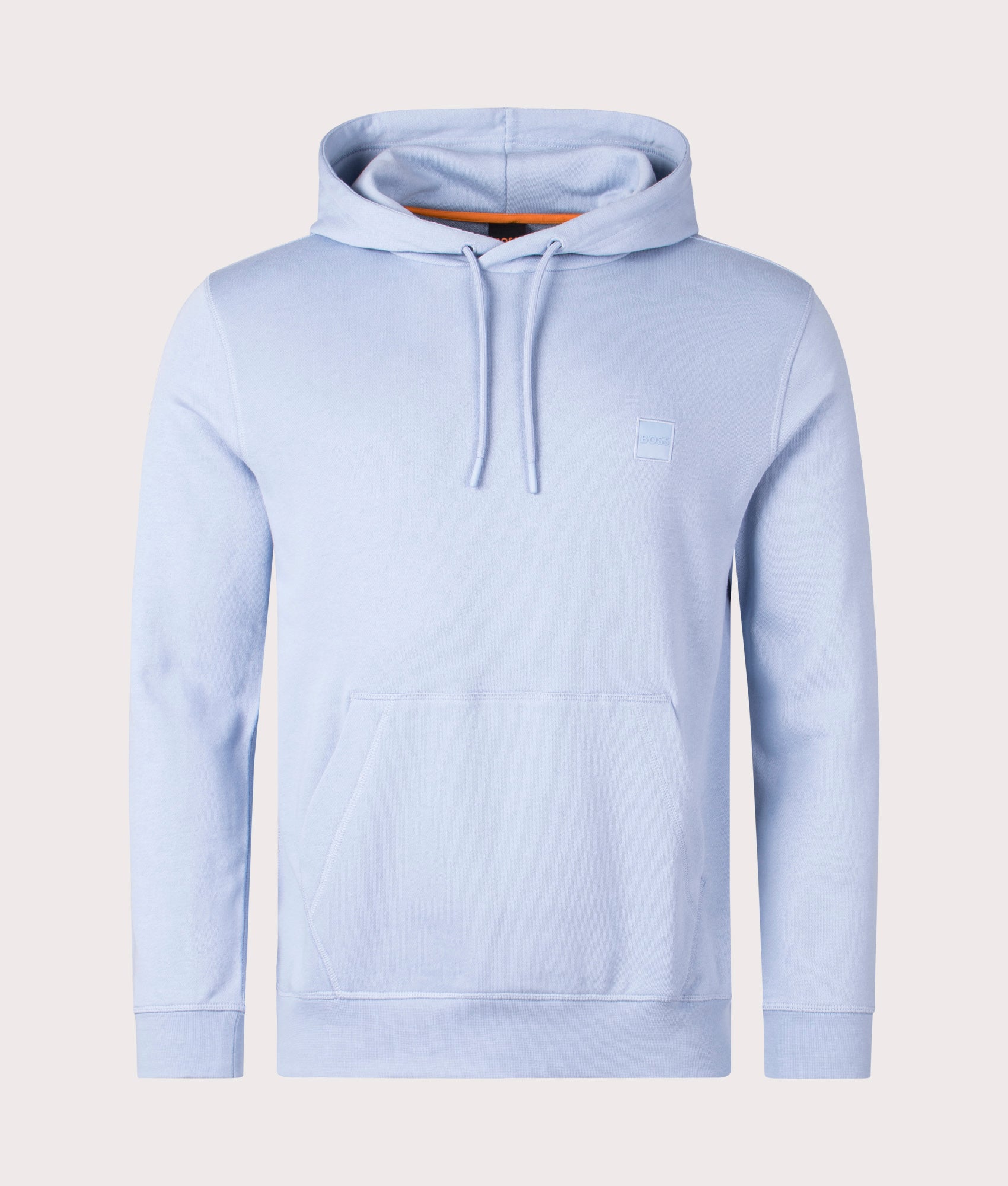 Wetalk Hoodie in Open Blue by BOSS. EQVVS Front Angle Shot.