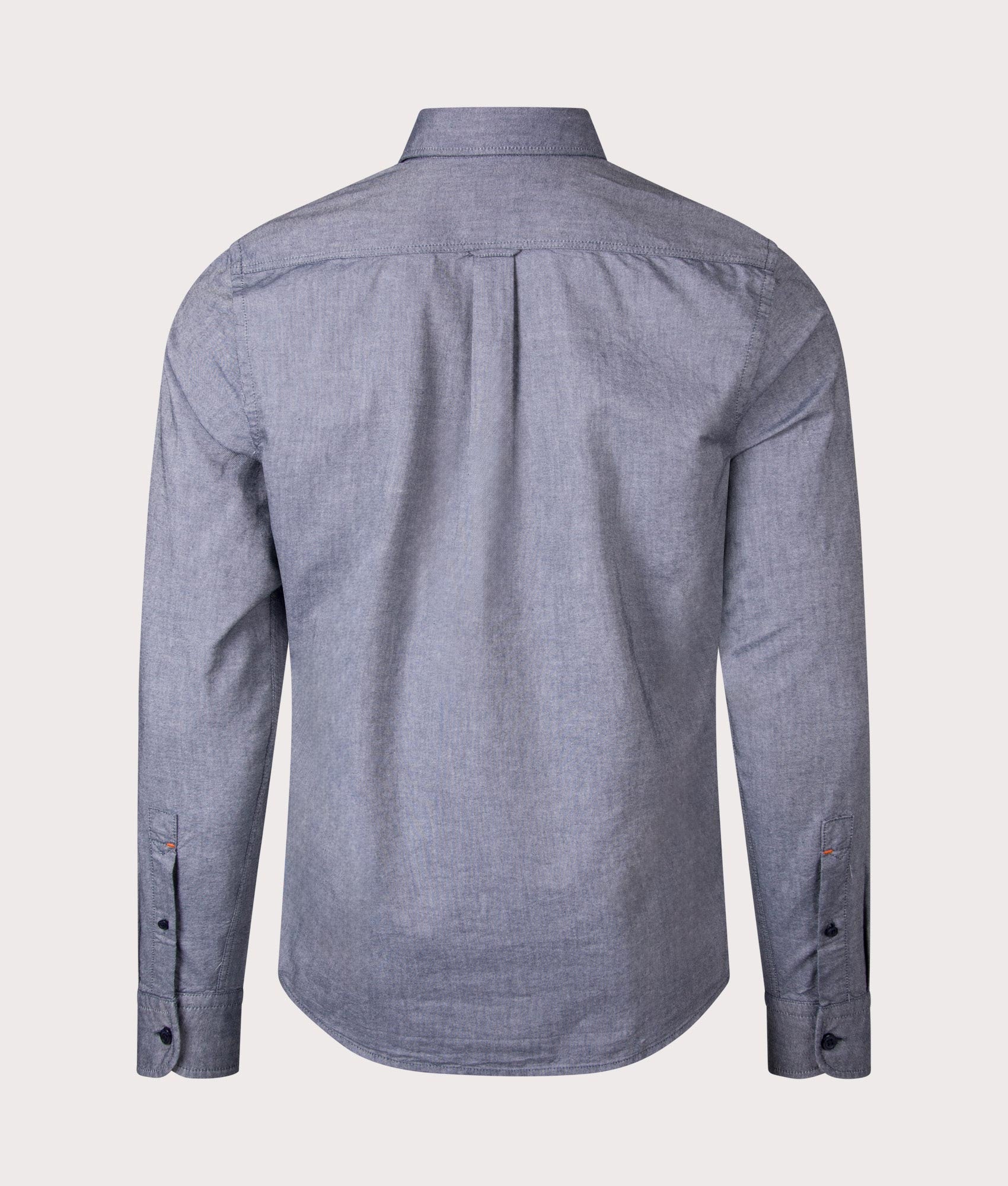 Rickert Shirt in Navy by BOSS. Shot at EQVVS. Reverse shot. 