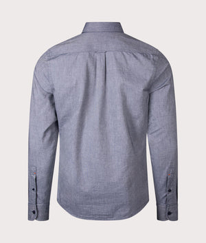 Rickert Shirt in Navy by BOSS. Shot at EQVVS. Reverse shot. 