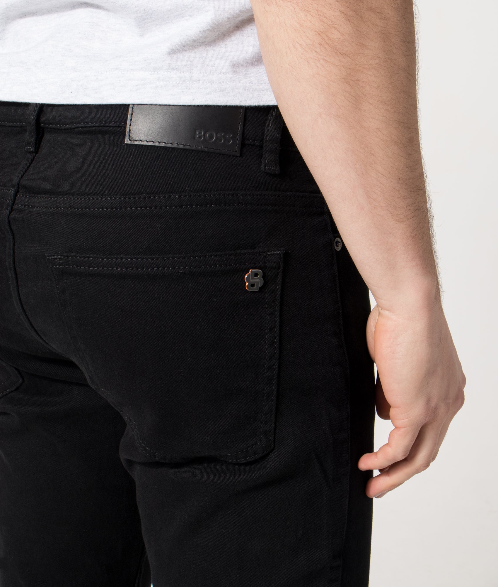 Slim Fit Delaware Jeans in Black | EQVVS | Back detail model shot 