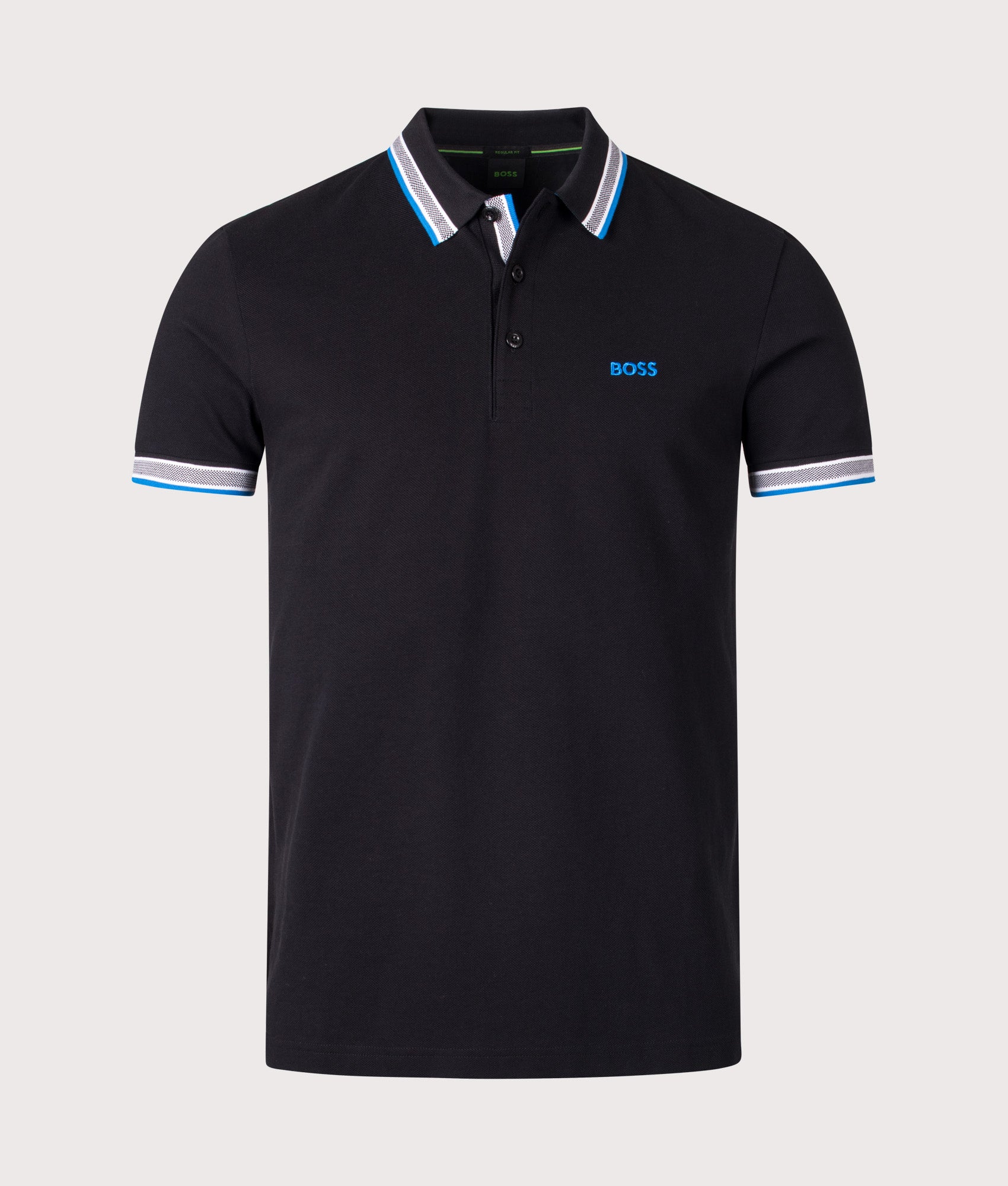 Paddy Polo Shirt in Black by BOSS. EQVVS Shot. 