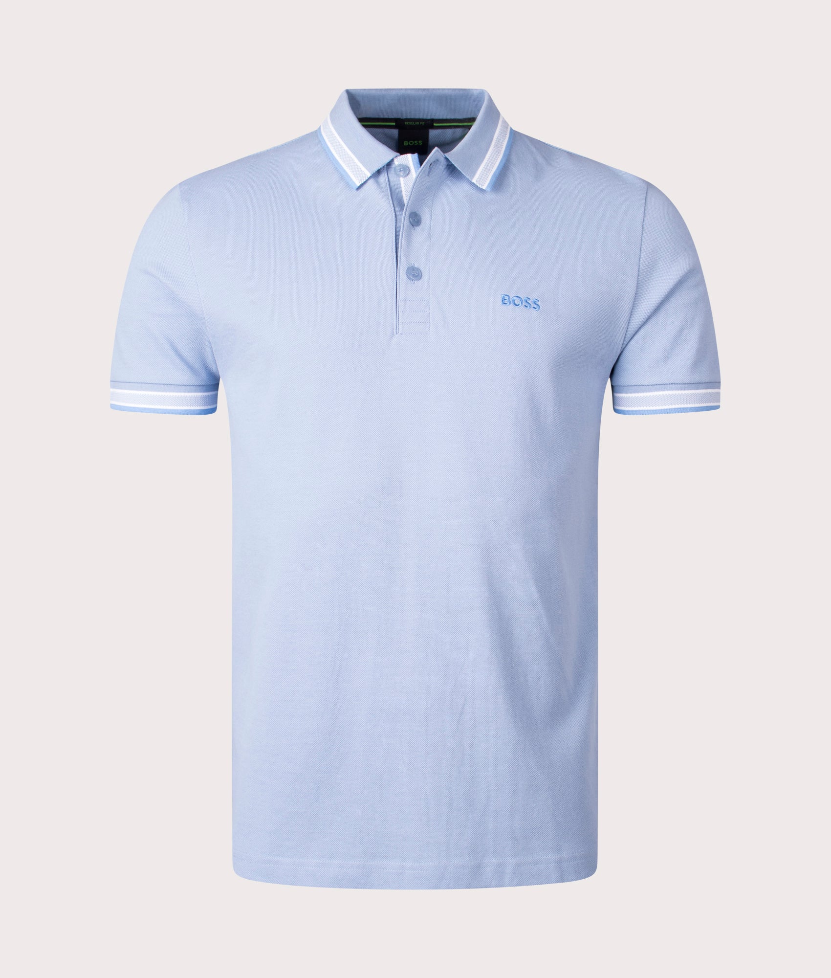 Paddy Polo Shirt in Open Blue by BOSS. EQVVS Shot. 