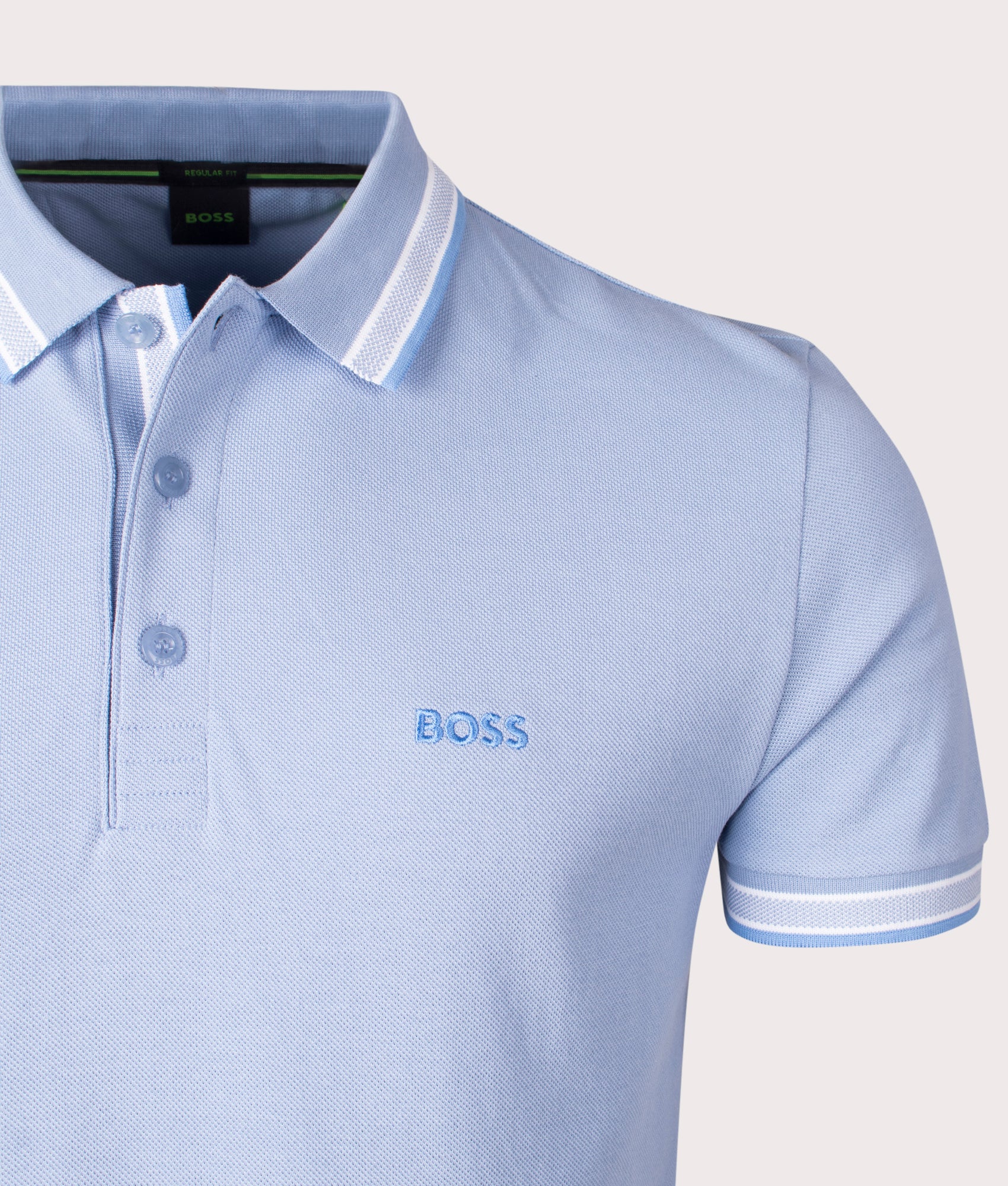 Paddy Polo Shirt in Open Blue by BOSS. EQVVS Shot.