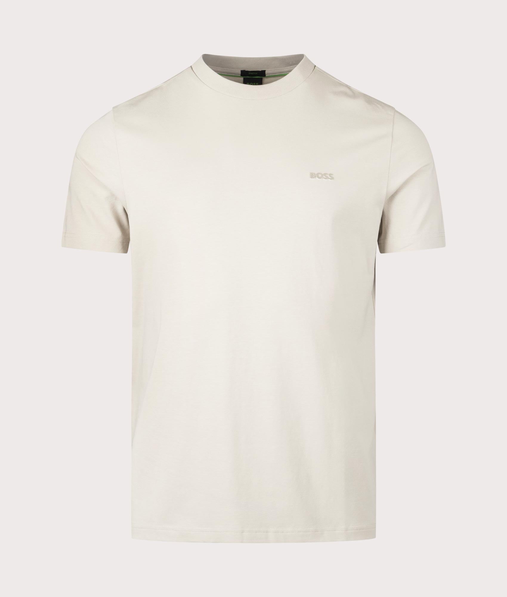 Crew Neck Tee T-Shirt in Light Beige by BOSS. EQVVS Shot. 