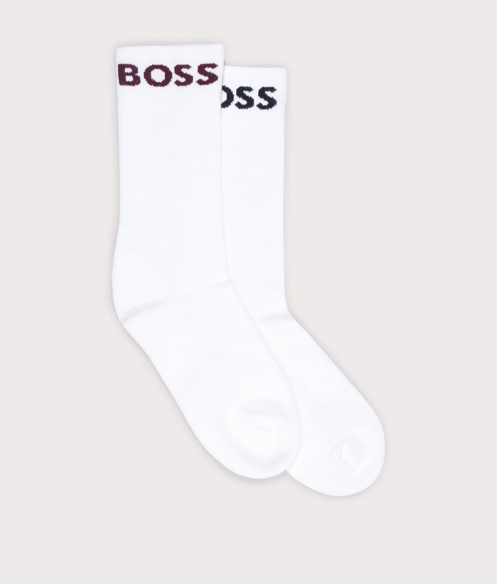 2 Pack Rib Sport Socks in Open White by BOSS. EQVVS Flat Shot.