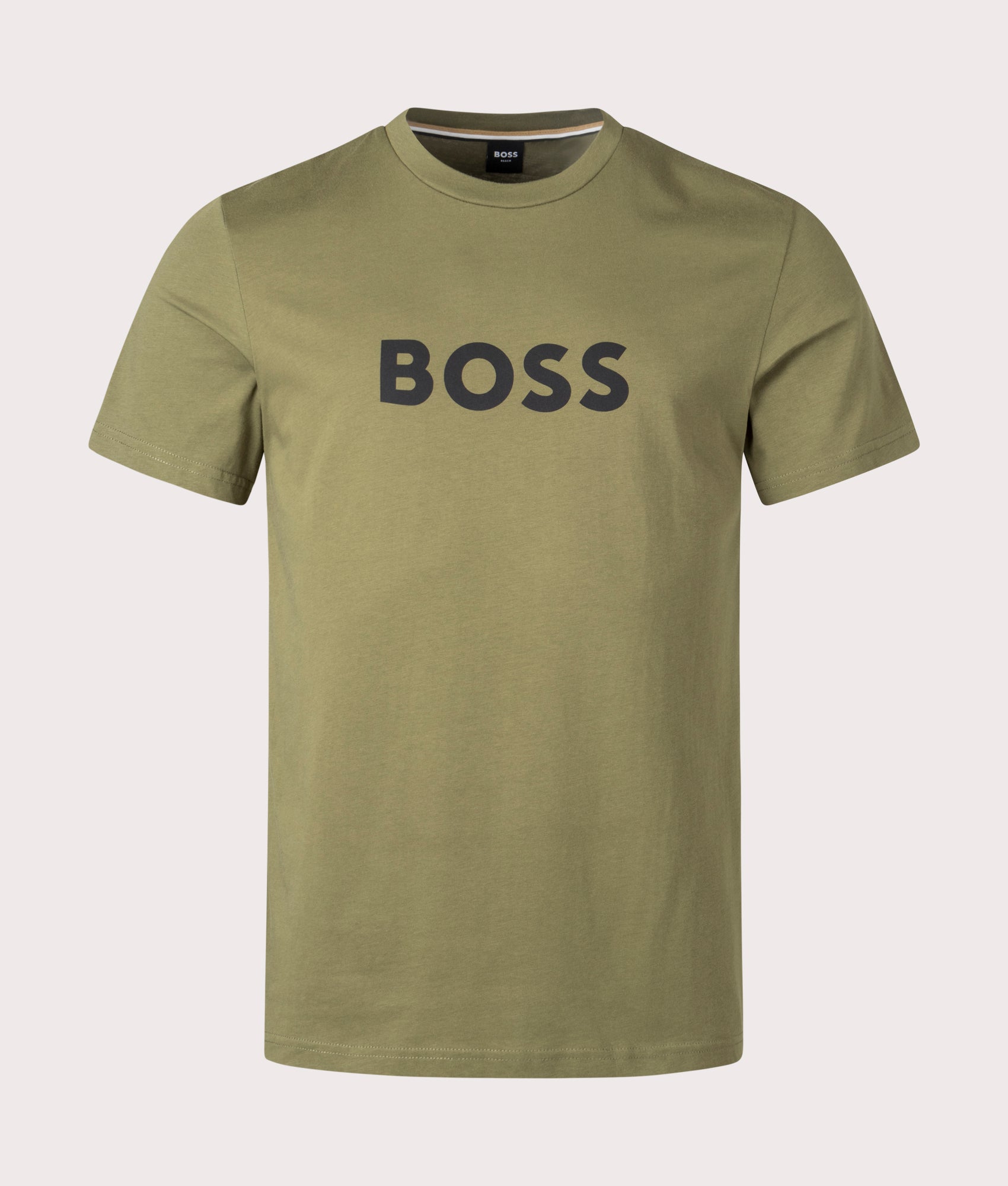 Round Neck T-Shirt in Dark Beige by BOSS. EQVVS Front Angle Shot.