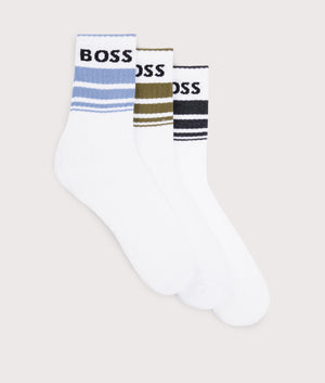 3 Pack Rib Stripe Socks in Natural by Boss. EQVVS Flat Shot.