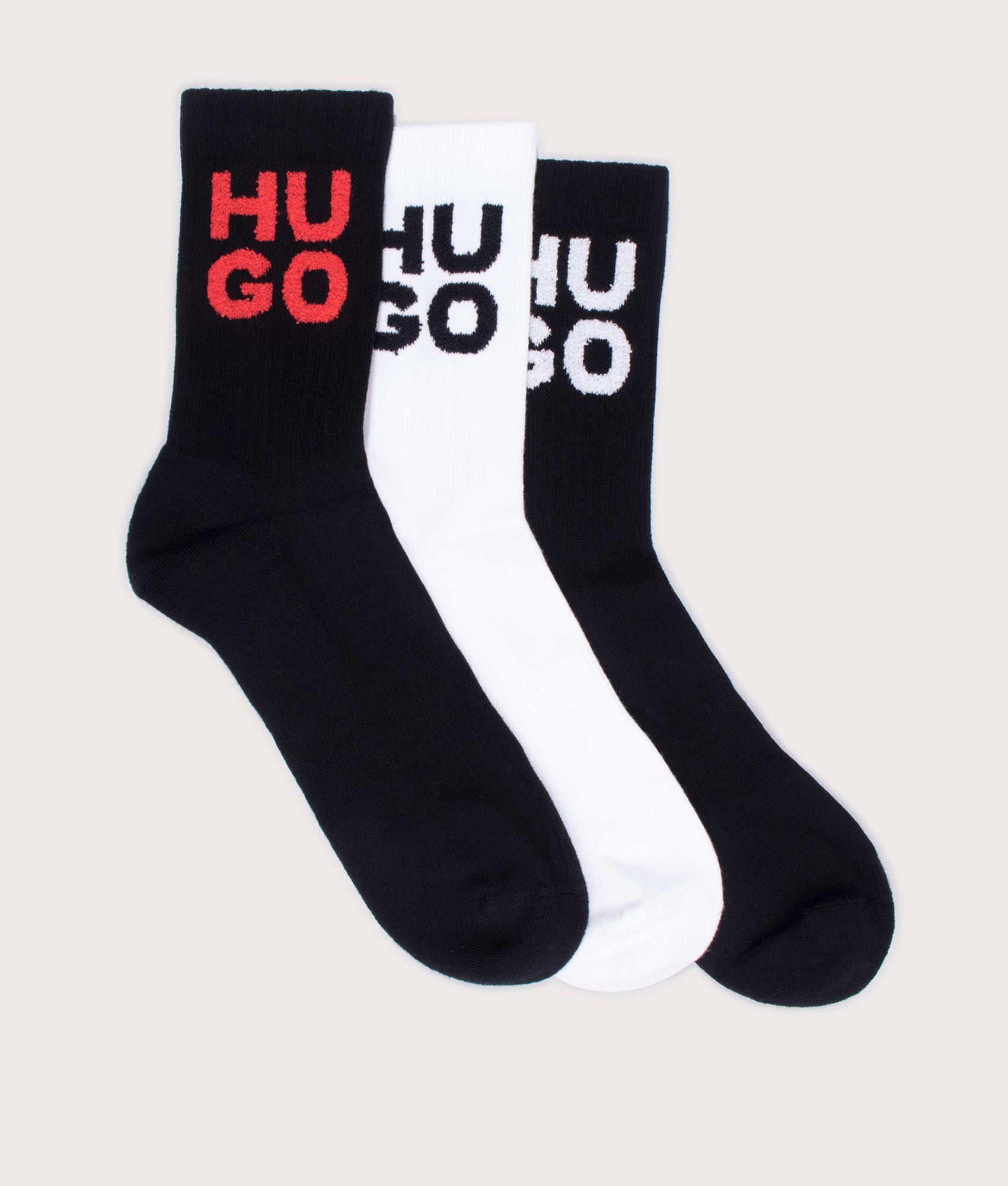 3P Rib Stencil CC Socks in Black by HUGO. EQVVS Flat shot.